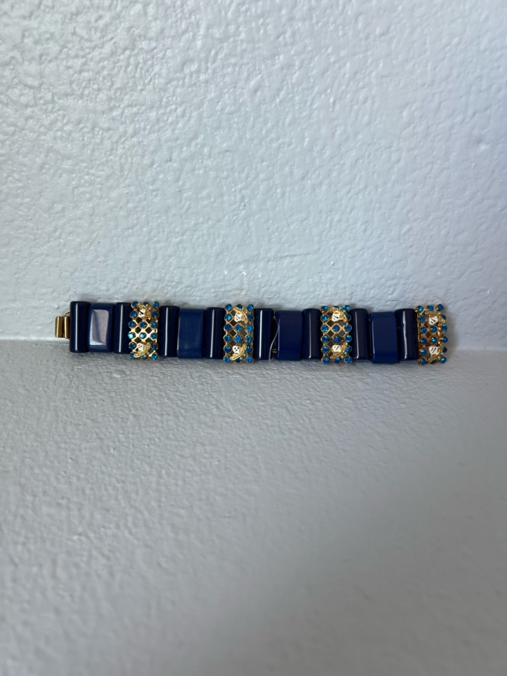 J. Crew Navy Blue Resin Bracelet with Gold & Teal Bee Accents